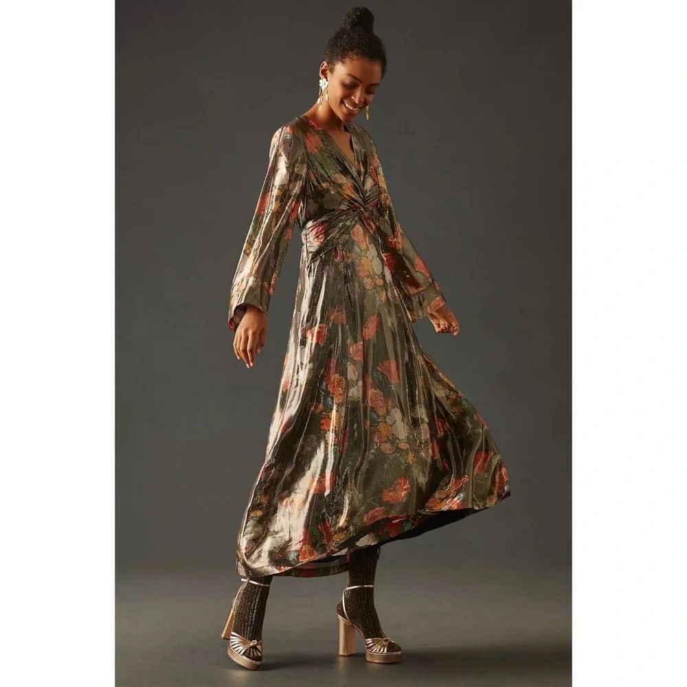 Anthropologie Caballero Deep V-Neck Maxi Dress